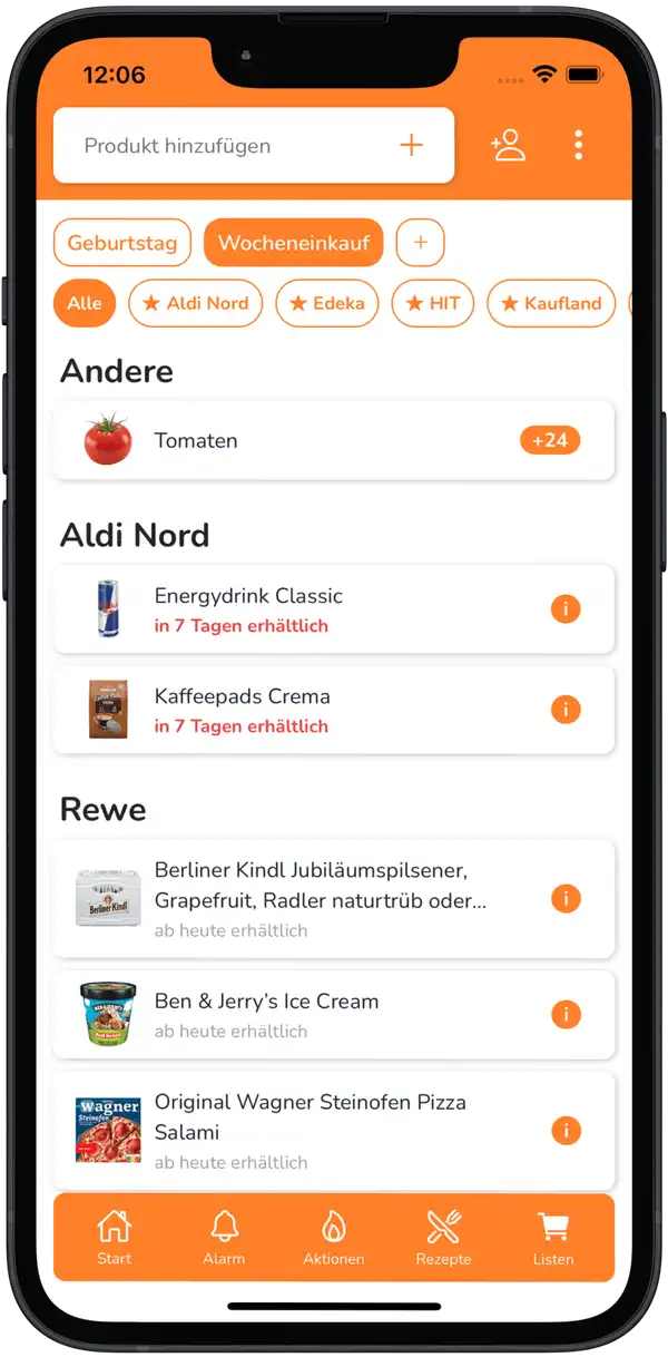 Sparkules App Shopping List Screen