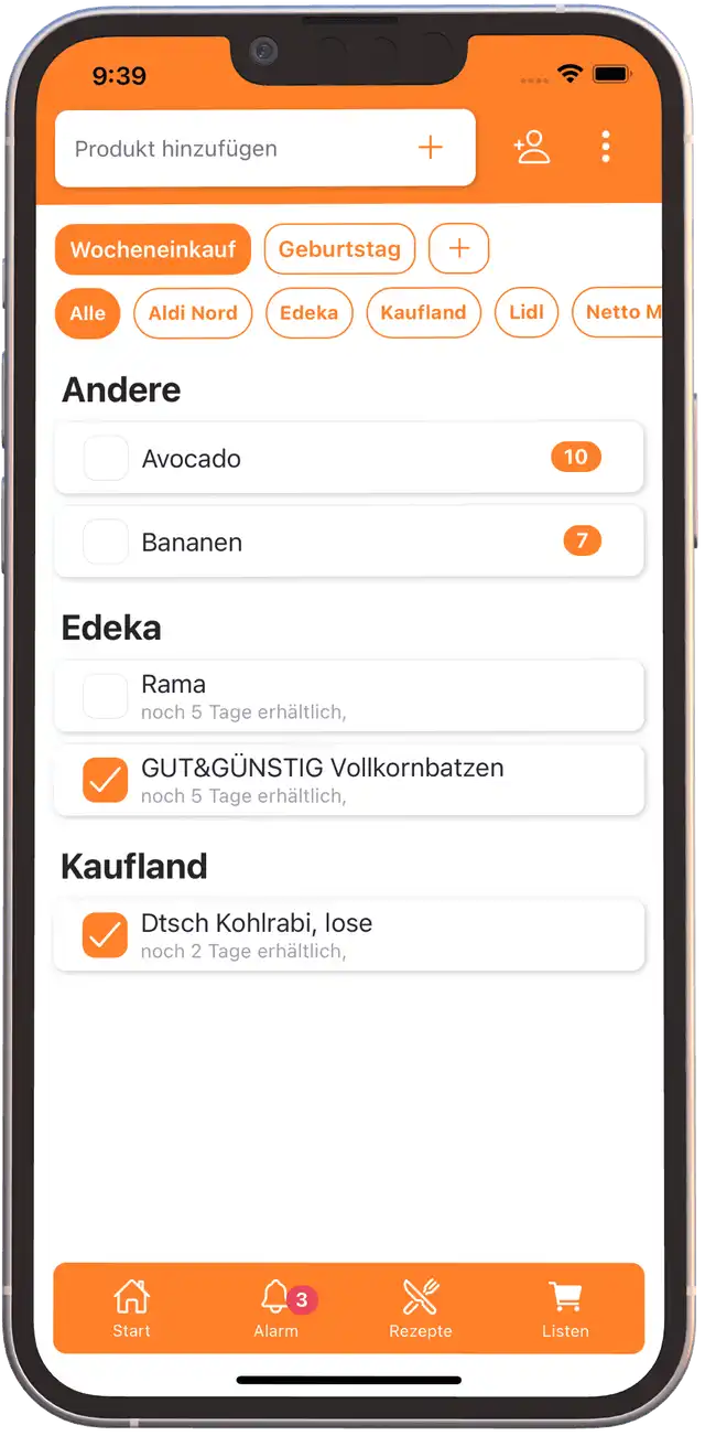 Sparkules App Shopping List Screen